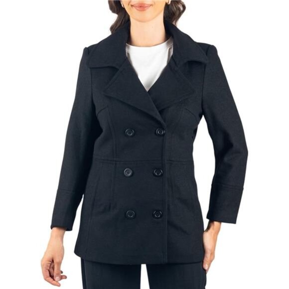 Women's Wool Peacoat – Double-Breasted 3/4 Length Overcoat - Picture 2 of 7